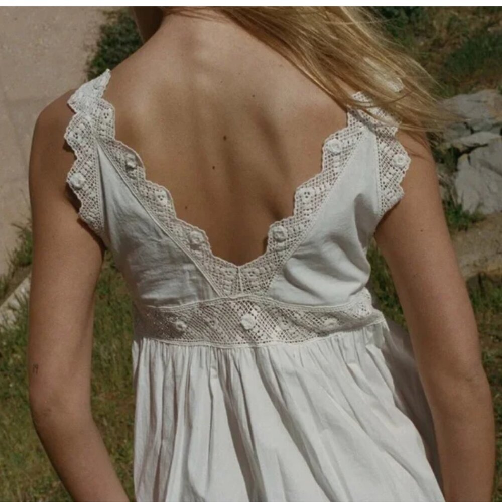 Doen Ivory Lace-Trim Cotton Slip Chemise - Picture 5 of 11